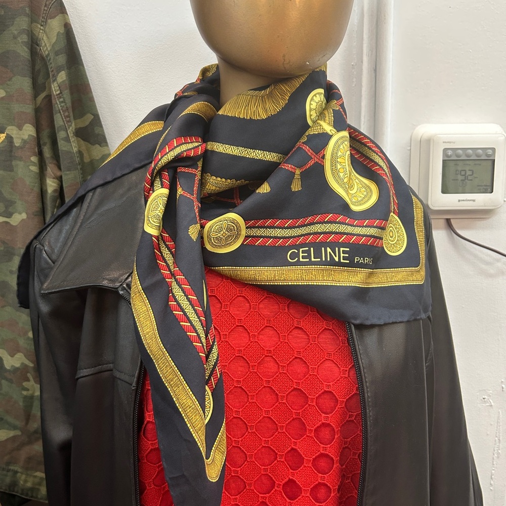 Celine Black Scarf with Gold and Red Details